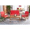 SAFAVIEH Outdoor Collection Fontana Natural/Aqua Cushion 4-Piece Conversation Patio Set(Natural/Red)