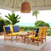 SAFAVIEH Outdoor Collection Fontana Natural/Aqua Cushion 4-Piece Conversation Patio Set(Natural/Yellow)