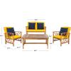 SAFAVIEH Outdoor Collection Fontana Natural/Aqua Cushion 4-Piece Conversation Patio Set(Natural/Yellow)