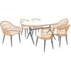 SAFAVIEH Outdoor Collection Genser Natural Rattan/Beige Cushion 7-Piece Patio Backyard Dining Set