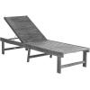SAFAVIEH Outdoor Collection Inglewood Natural Solid Wood/Navy Cushion Adjustable Chaise Lounge Chair (PAT6723B)(Ash Grey / Beige)