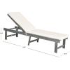 SAFAVIEH Outdoor Collection Inglewood Natural Solid Wood/Navy Cushion Adjustable Chaise Lounge Chair (PAT6723B)(Ash Grey / Beige)