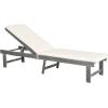 SAFAVIEH Outdoor Collection Inglewood Natural Solid Wood/Navy Cushion Adjustable Chaise Lounge Chair (PAT6723B)(Ash Grey / Beige)