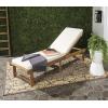 SAFAVIEH Outdoor Collection Inglewood Natural Solid Wood/Navy Cushion Adjustable Chaise Lounge Chair (PAT6723B)(Natural / Beige)