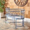 SAFAVIEH Outdoor Collection Lara Victorian Rustic Brown Iron Kissing Bench(Mossy Blue)