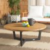 SAFAVIEH Outdoor Collection Leo Natural/Black Solid Wood Round Coffee Table(Natural/Black)