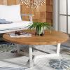 SAFAVIEH Outdoor Collection Leo Natural/Black Solid Wood Round Coffee Table(Natural/White)