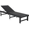 SAFAVIEH Outdoor Collection Manteca Brown Solid Wood/White Texline Fabric Adjustable Chaise Lounge Chair (PAT6708A)(Dark Slate Gray / Black)