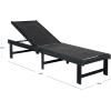 SAFAVIEH Outdoor Collection Manteca Brown Solid Wood/White Texline Fabric Adjustable Chaise Lounge Chair (PAT6708A)(Dark Slate Gray / Black)