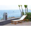 SAFAVIEH Outdoor Collection Manteca Brown Solid Wood/White Texline Fabric Adjustable Chaise Lounge Chair (PAT6708A)(Natural / White)