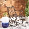 SAFAVIEH Outdoor Collection Medrano Victorian Rustic Brown Wrought Iron Rocking Chair(Black Rust)