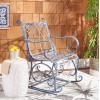 SAFAVIEH Outdoor Collection Medrano Victorian Rustic Brown Wrought Iron Rocking Chair(Mossy Blue)