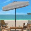 SAFAVIEH Outdoor Collection Milan Yellow Fringe Square Crank Auto Tilt Umbrella for Backyard, Patio, Deck, Poolside(Gray)
