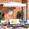 SAFAVIEH Outdoor Collection Milan Yellow Fringe Square Crank Auto Tilt Umbrella for Backyard, Patio, Deck, Poolside(Ivory)
