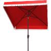 SAFAVIEH Outdoor Collection Milan Yellow Fringe Square Crank Auto Tilt Umbrella for Backyard, Patio, Deck, Poolside(Red)