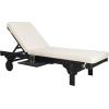 SAFAVIEH Outdoor Collection Newport Natural/ Beige Cushion Built-in Side Table Adjustable Chaise Lounge Chair(Black / Beige)