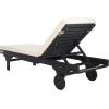 SAFAVIEH Outdoor Collection Newport Natural/ Beige Cushion Built-in Side Table Adjustable Chaise Lounge Chair(Black / Beige)