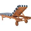 SAFAVIEH Outdoor Collection Newport Natural/ Beige Cushion Built-in Side Table Adjustable Chaise Lounge Chair(Natural / Navy Striped)
