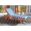 SAFAVIEH Outdoor Collection Newport Natural/ Beige Cushion Built-in Side Table Adjustable Chaise Lounge Chair(Natural / Royal Blue Striped)