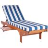 SAFAVIEH Outdoor Collection Newport Natural/ Beige Cushion Built-in Side Table Adjustable Chaise Lounge Chair(Natural / Royal Blue Striped)