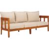 SAFAVIEH Outdoor Collection Owen Natural Teak Solid Wood/Taupe Cushion 3-Seater Sofa