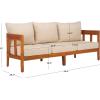 SAFAVIEH Outdoor Collection Owen Natural Teak Solid Wood/Taupe Cushion 3-Seater Sofa