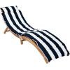 SAFAVIEH Outdoor Collection Pacifica Natural Brown Solid Wood/Navy Cushion 3-Piece Chaise Lounge Set with Table (PAT7020C)(Natural/Navy Stripe)