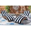 SAFAVIEH Outdoor Collection Pacifica Natural Brown Solid Wood/Navy Cushion 3-Piece Chaise Lounge Set with Table (PAT7020C)(Natural/Navy Stripe)