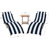 SAFAVIEH Outdoor Collection Pacifica Natural Brown Solid Wood/Navy Cushion 3-Piece Chaise Lounge Set with Table (PAT7020C)(Natural/Navy Stripe)