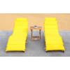 SAFAVIEH Outdoor Collection Pacifica Natural Brown Solid Wood/Navy Cushion 3-Piece Chaise Lounge Set with Table (PAT7020C)(Natural/Yellow)
