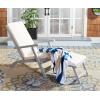 SAFAVIEH Outdoor Collection Palmdale Grey Solid Wood/Navy Cushion Chaise Lounge Chair (PAT7015B)(Grey/Beige)