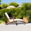 SAFAVIEH Outdoor Collection Palmdale Grey Solid Wood/Navy Cushion Chaise Lounge Chair (PAT7015B)(Natural/Beige)