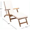 SAFAVIEH Outdoor Collection Palmdale Grey Solid Wood/Navy Cushion Chaise Lounge Chair (PAT7015B)(Natural/Beige)