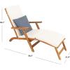 SAFAVIEH Outdoor Collection Palmdale Grey Solid Wood/Navy Cushion Chaise Lounge Chair (PAT7015B)(Natural/Beige Thin Stripe)