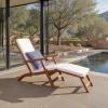 SAFAVIEH Outdoor Collection Palmdale Grey Solid Wood/Navy Cushion Chaise Lounge Chair (PAT7015B)(Natural/Beige Thin Stripe)
