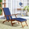 SAFAVIEH Outdoor Collection Palmdale Grey Solid Wood/Navy Cushion Chaise Lounge Chair (PAT7015B)(Natural/Navy)