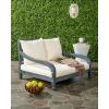 SAFAVIEH Outdoor Collection Pomona Dark Slate Grey Solid Wood/Beige Cushion Lounger Bench Sofa Loveseat (PAT6740K)(Ash Grey / Beige)
