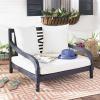 SAFAVIEH Outdoor Collection Pomona Dark Slate Grey Solid Wood/Beige Cushion Lounger Bench Sofa Loveseat (PAT6740K)(Dark Slate Gray / Beige)