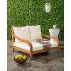 SAFAVIEH Outdoor Collection Pomona Dark Slate Grey Solid Wood/Beige Cushion Lounger Bench Sofa Loveseat (PAT6740K)(Natural / Beige)