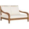 SAFAVIEH Outdoor Collection Pomona Dark Slate Grey Solid Wood/Beige Cushion Lounger Bench Sofa Loveseat (PAT6740K)(Natural / Beige)