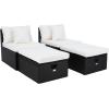 SAFAVIEH Outdoor Collection Pramla Grey Brown/White Cushion Settee with Storage Ottoman (Set of 2) PAT7515C(Black / Beige)