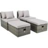 SAFAVIEH Outdoor Collection Pramla Grey Brown/White Cushion Settee with Storage Ottoman (Set of 2) PAT7515C(Grey / Grey)