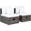 SAFAVIEH Outdoor Collection Pramla Grey Brown/White Cushion Settee with Storage Ottoman (Set of 2) PAT7515C(Grey Brown / White)