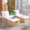SAFAVIEH Outdoor Collection Pramla Grey Brown/White Cushion Settee with Storage Ottoman (Set of 2) PAT7515C(Natural / White)