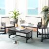 SAFAVIEH Outdoor Collection Rocklin Natural/ Green Cushion 4-Piece Conversation Patio Set(Black/White)