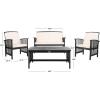 SAFAVIEH Outdoor Collection Rocklin Natural/ Green Cushion 4-Piece Conversation Patio Set(Black/White)