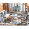 SAFAVIEH Outdoor Collection Rocklin Natural/ Green Cushion 4-Piece Conversation Patio Set(Grey/Beige/Stripe)
