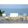 SAFAVIEH Outdoor Collection Rocklin Natural/ Green Cushion 4-Piece Conversation Patio Set(Greywash/Beige)