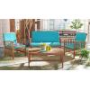 SAFAVIEH Outdoor Collection Rocklin Natural/ Green Cushion 4-Piece Conversation Patio Set(Natural/Aqua)