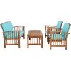 SAFAVIEH Outdoor Collection Rocklin Natural/ Green Cushion 4-Piece Conversation Patio Set(Natural/Aqua)